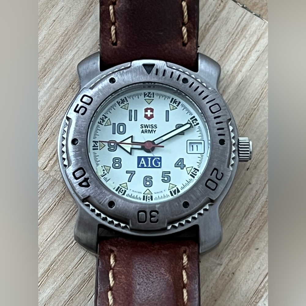 Swiss Army Ladies Watch White Dial Date Brown Leather Strap Stainless Case